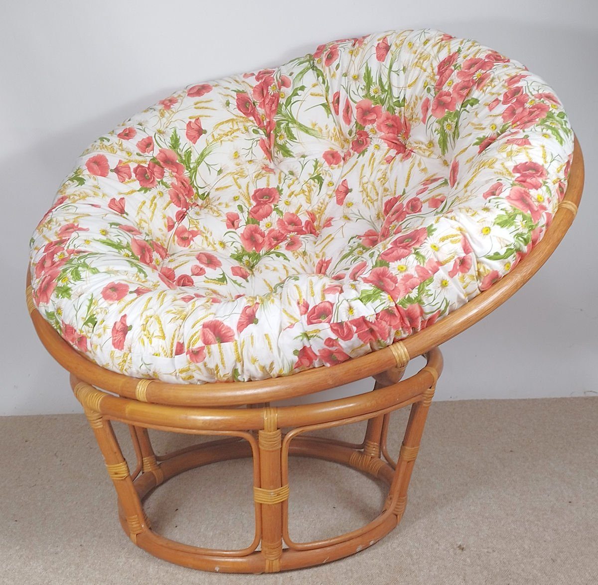 Rattani Rattanstuhl Rattan Papasan Sessel inkl. hochwertigen Polster D 110 cm Fb. cognac