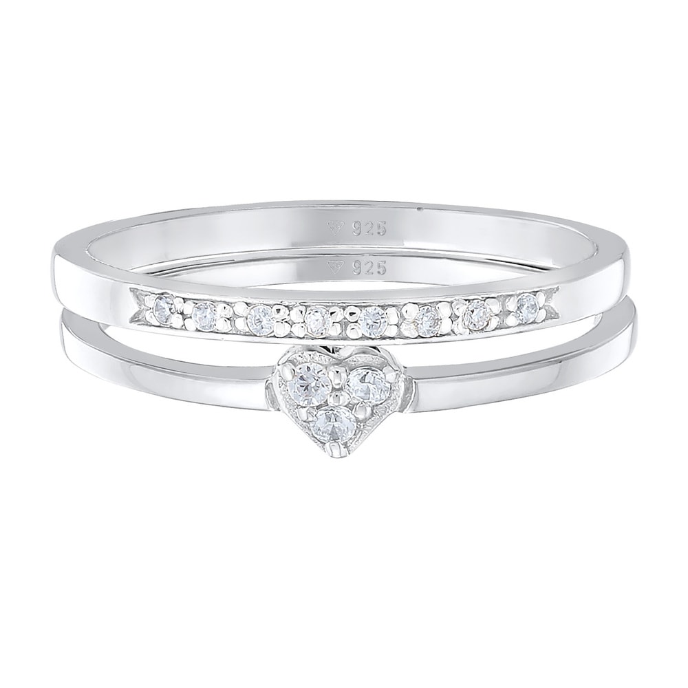 Elli Elli Bague Femmes Coeur Mémoire 2 pièces avec Cristaux de Zirconium en Argent Ste Bague