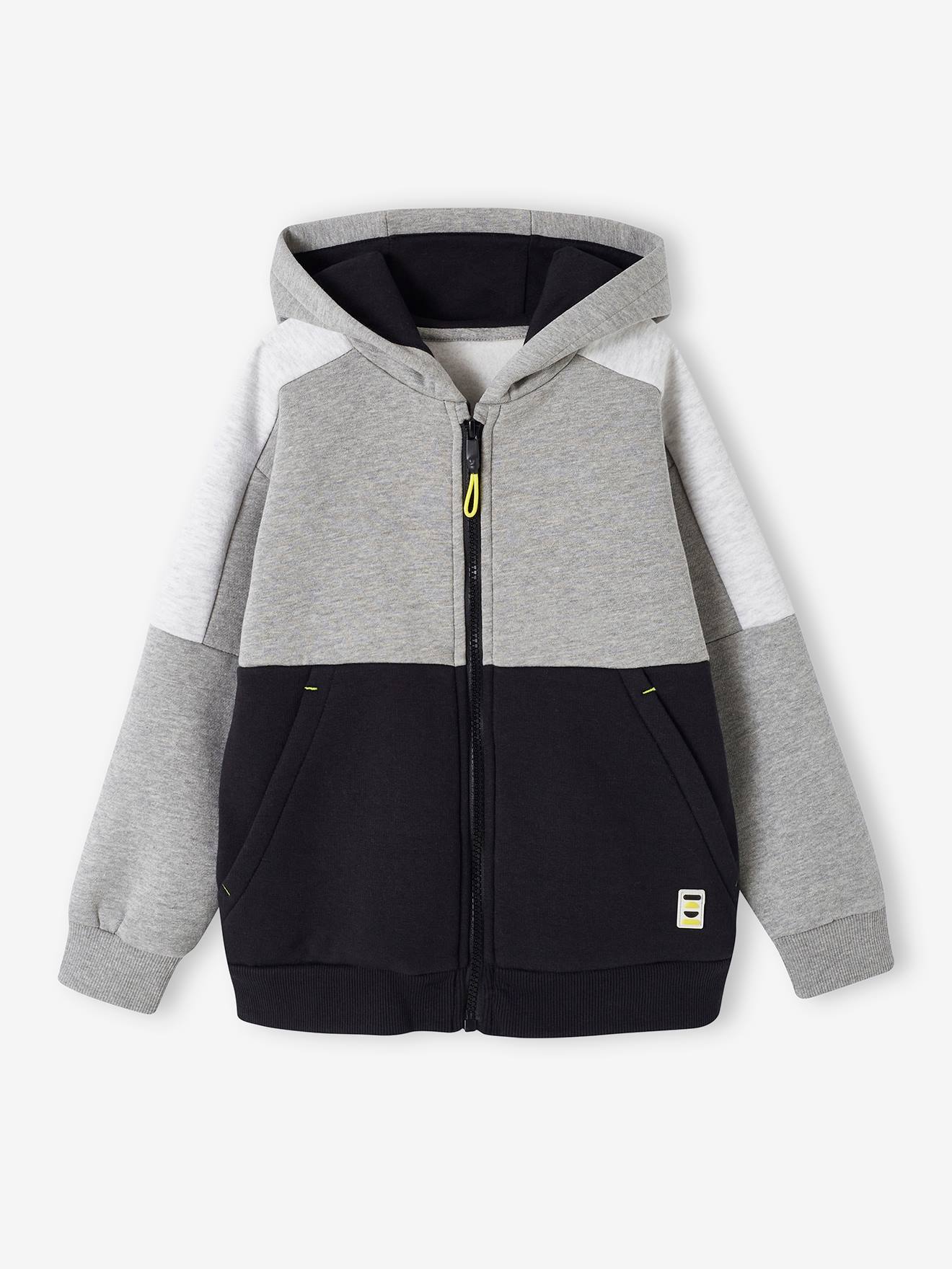 Sweat zippé à capuche effet colorblock sport garçon vert