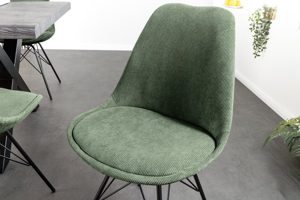 riess-ambiente Polsterstuhl SCANDINAVIA MEISTERSTÜCK grün / schwarz (Einzelartikel, 1 St), Esszimmer · Cord · Metall · Wohnzimmer · Retro Design