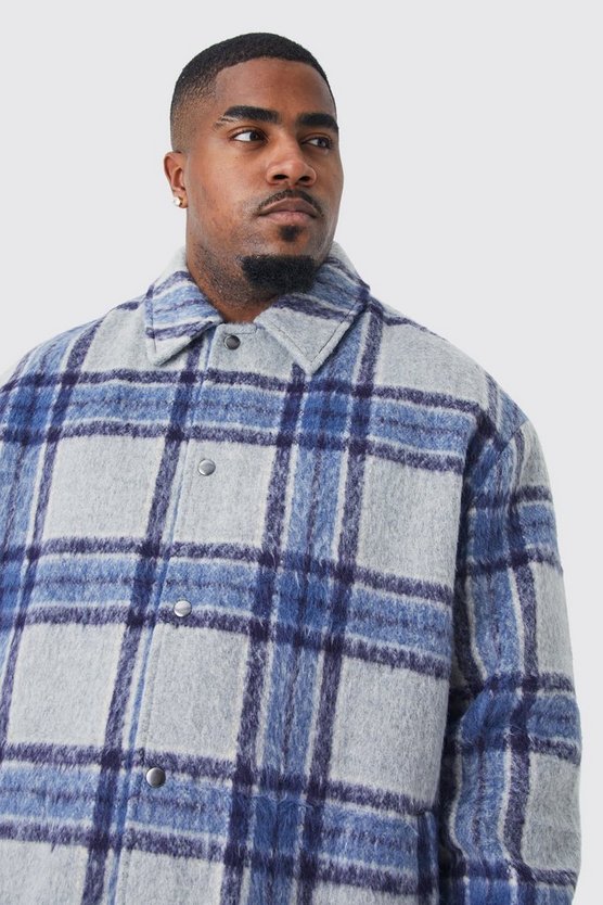 Plus karierte Oversize Harrington-Jacke in Wolloptik