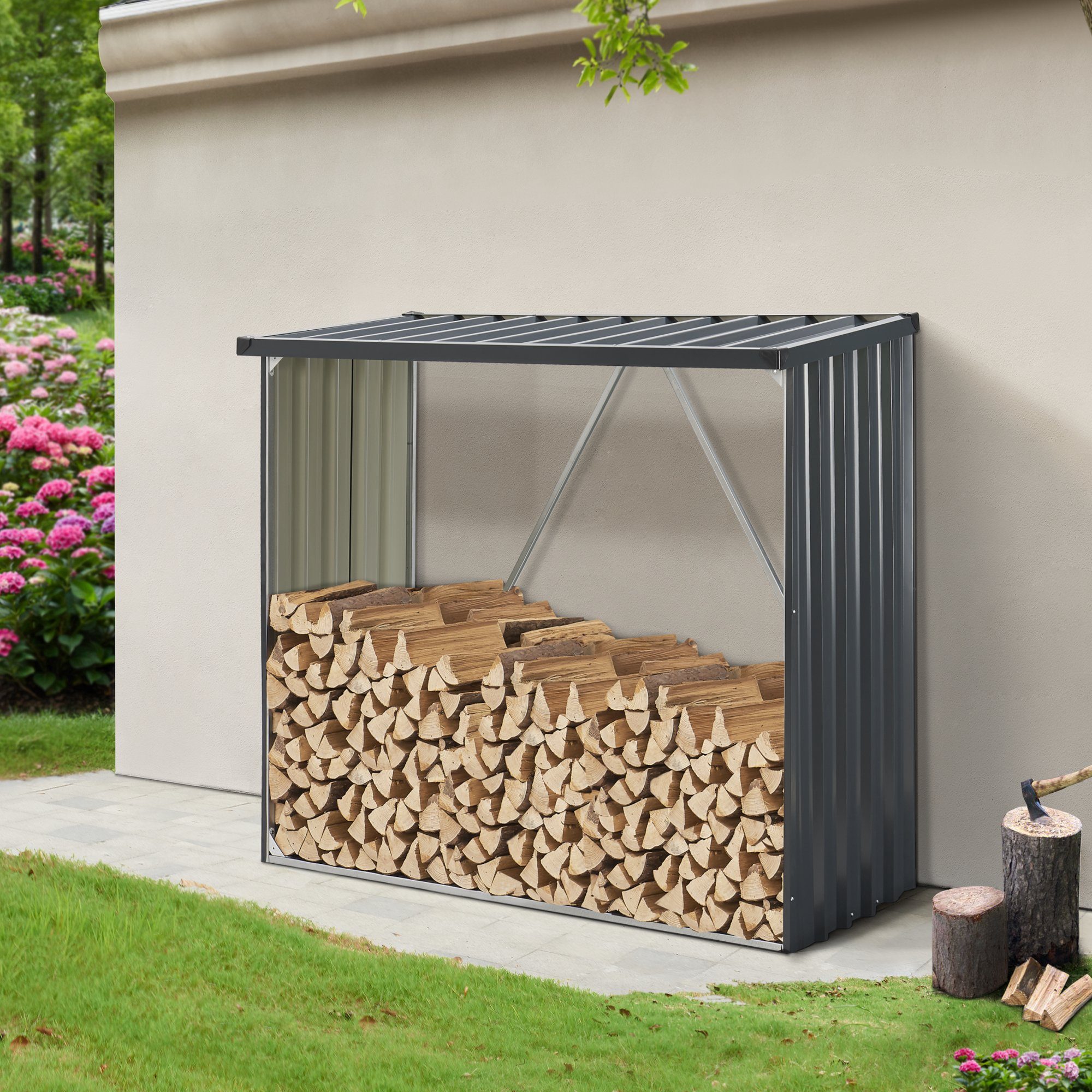 casa.pro Kaminholzregal, BxTxH:156x80x152 cm, Kalmar Brennholzunterstand aus Stahl Anthrazit
