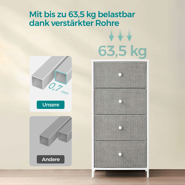 Kommode, 4 Schubladen, grau/weiß