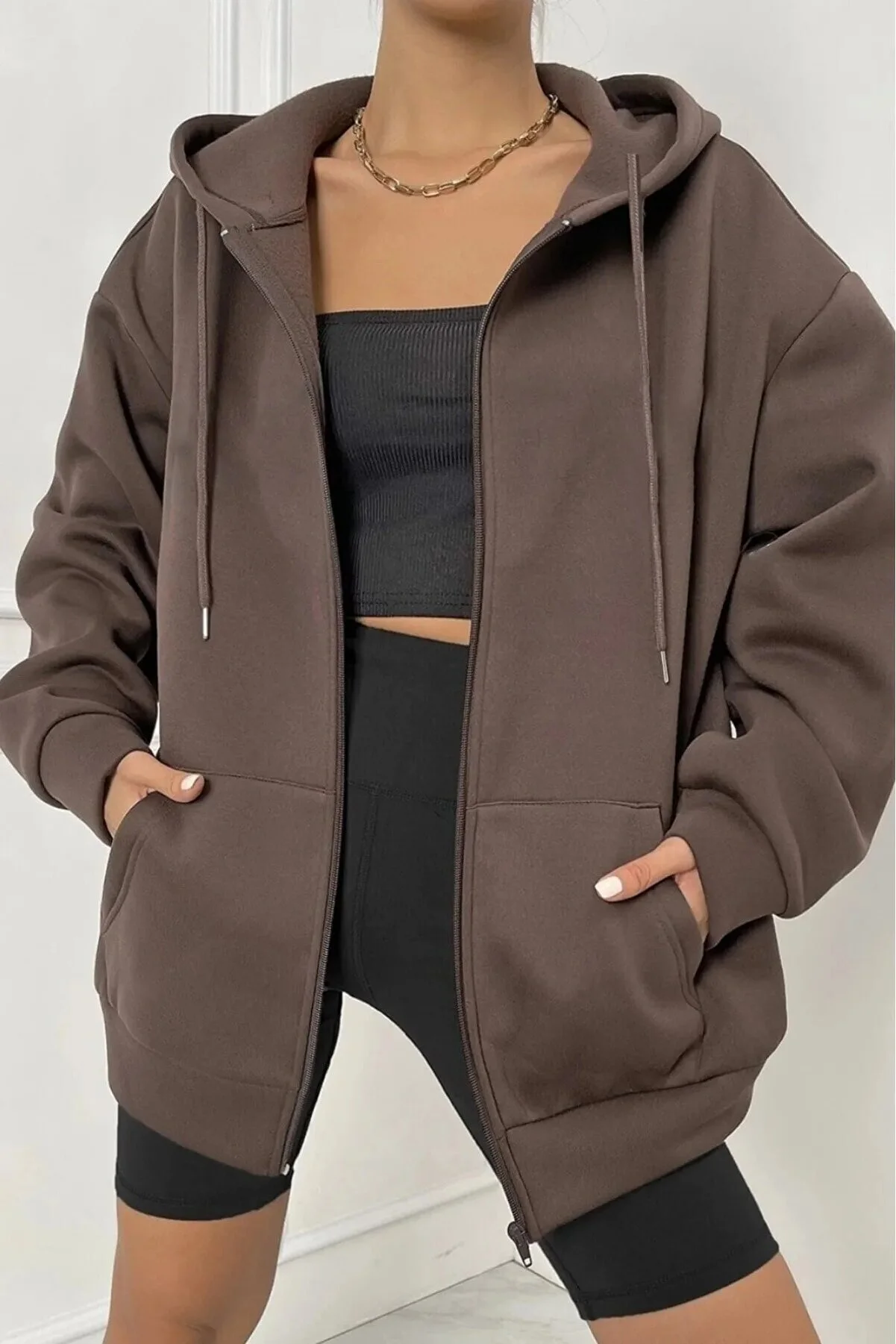 MODAGEN  Brauner Unisex-Strickjacke in Übergröße