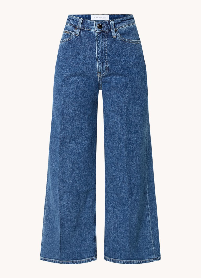Pantaloni scurți din denim cu talie înaltă Calvin Klein, cu croi larg, spălare medie