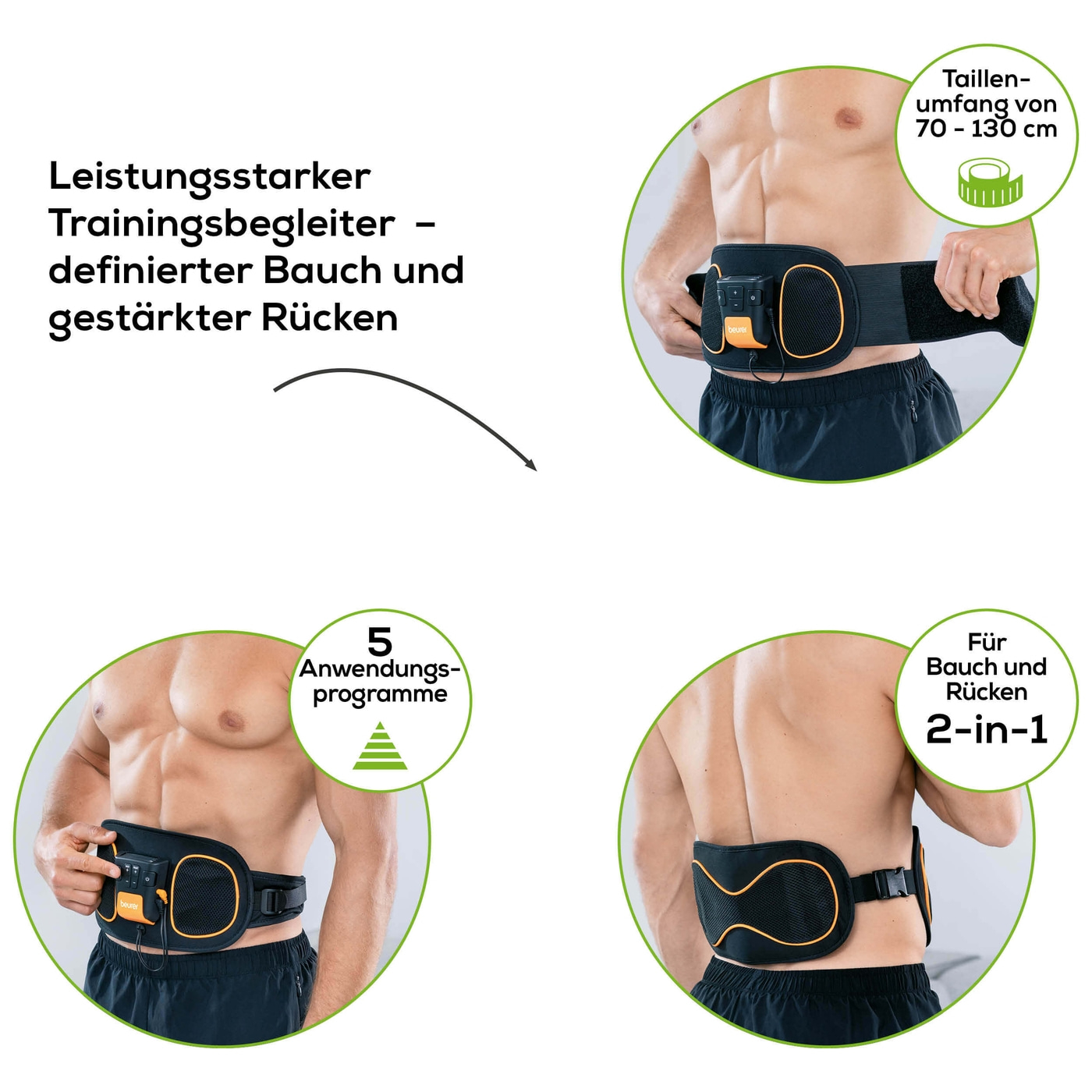 Beurer Bauch- und Rückenmuskelgürtel EM 39 2-in-1-EMS-Gürtel für zentrale Bauchmuskeln & untere Rückenmuskulatur