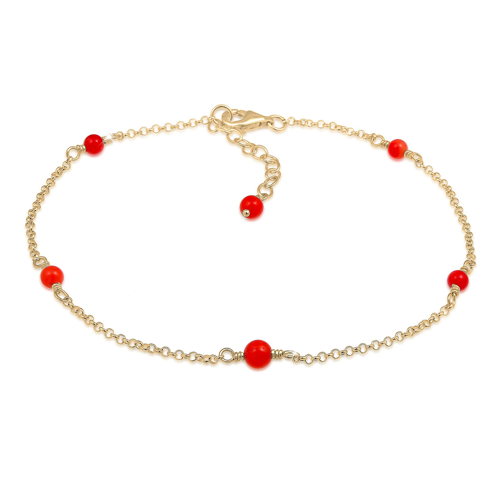 Elli Elli Bracelet de Cheville Tendance Coloré Balles Corail Rouge Bracelet de Chevill Bijoux