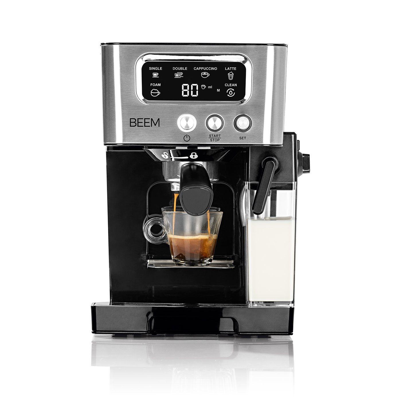 BEEM Siebträgermaschine ESPRESSO-LATTE 15 bar Milchschaum, Thermoblocksystem Edelstahlleitung Warmhalteplatte