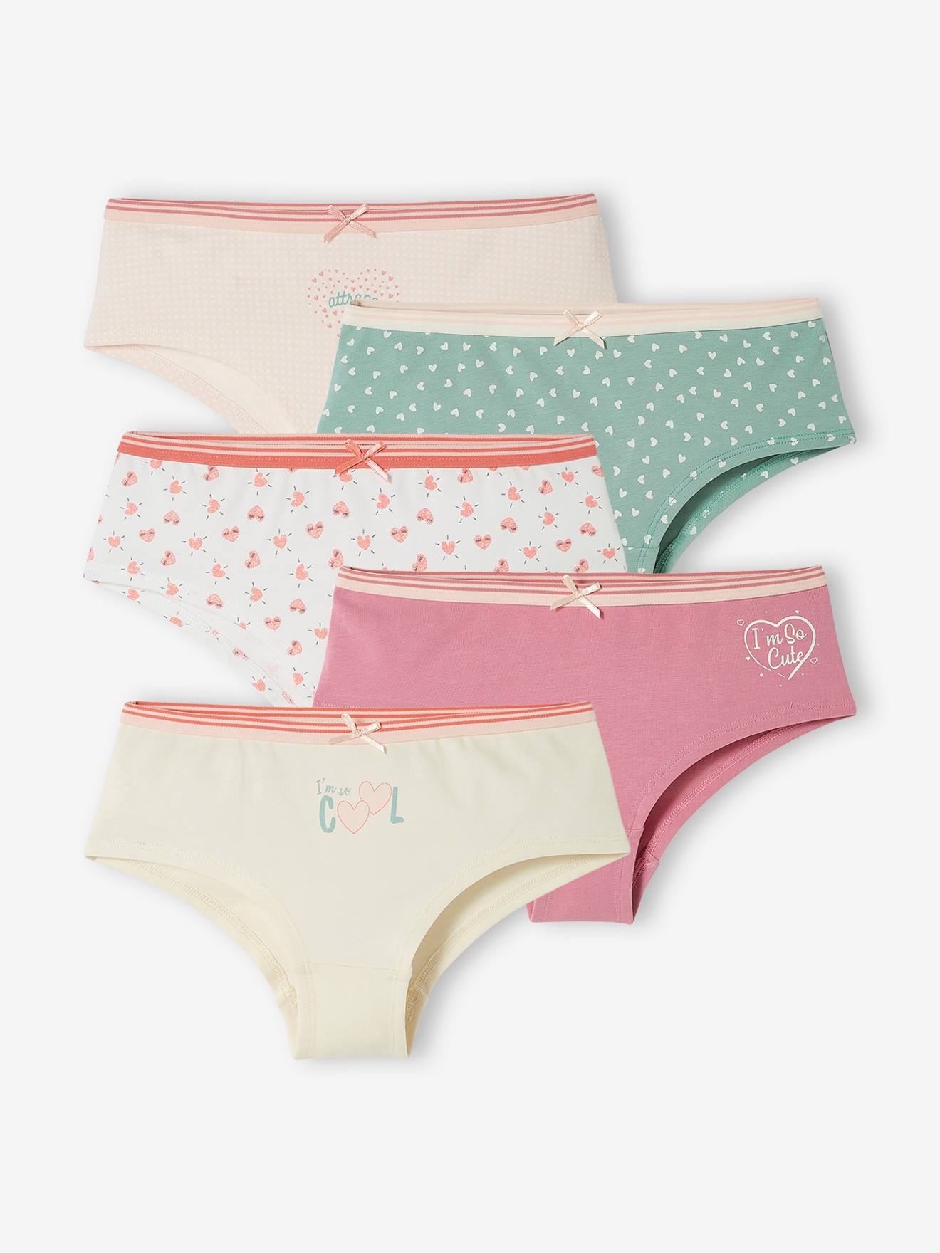 Vertbaudet 5er-Pack Mädchen Shortys, Herzen Oeko Tex - pack rosa/weiß