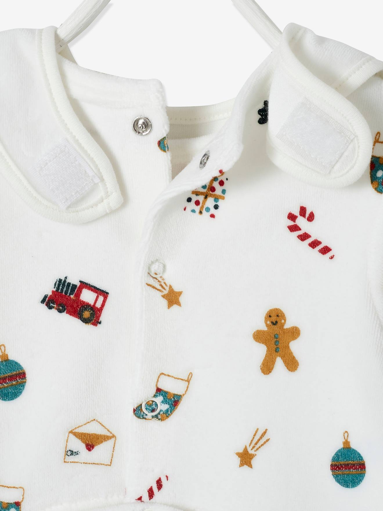 Coffret cadeau de Noël bébé dors-bien en velours + bavoir mixte ivoire imprimé