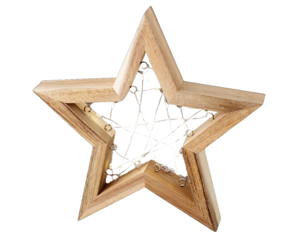 Micro LED Holz-Stern Warmweiß 24 cm