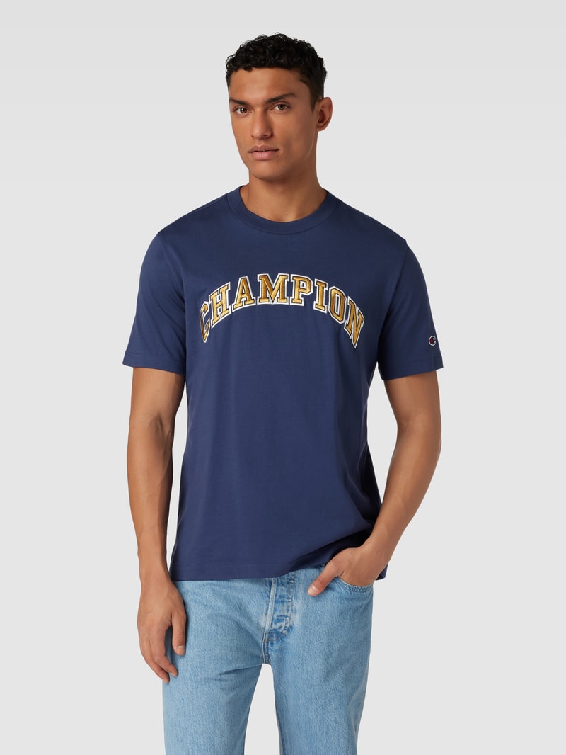 T-Shirt mit Label- und Logo-Stitching Modell 'Rochester' in marineblau