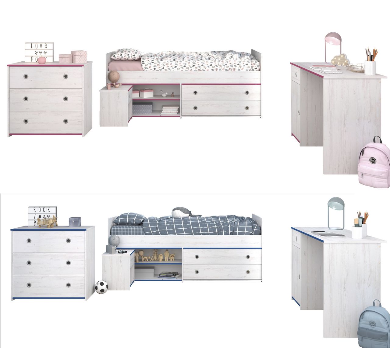 Parisot Kinderzimmer, Smoozy 37, Kanten drehbar blau oder pink
