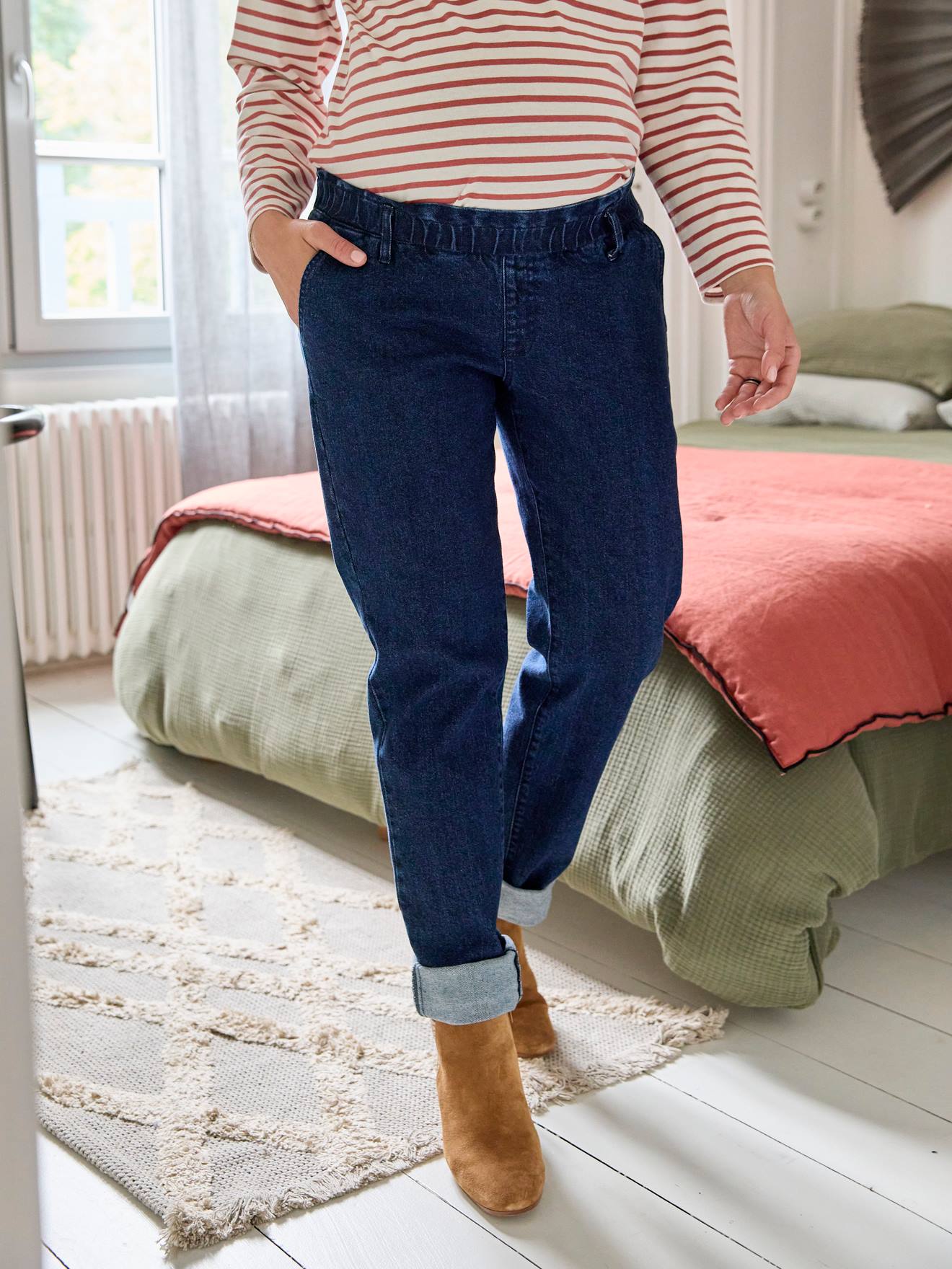 Vertbaudet Umstands-Jeans, Paperbag - blue stone