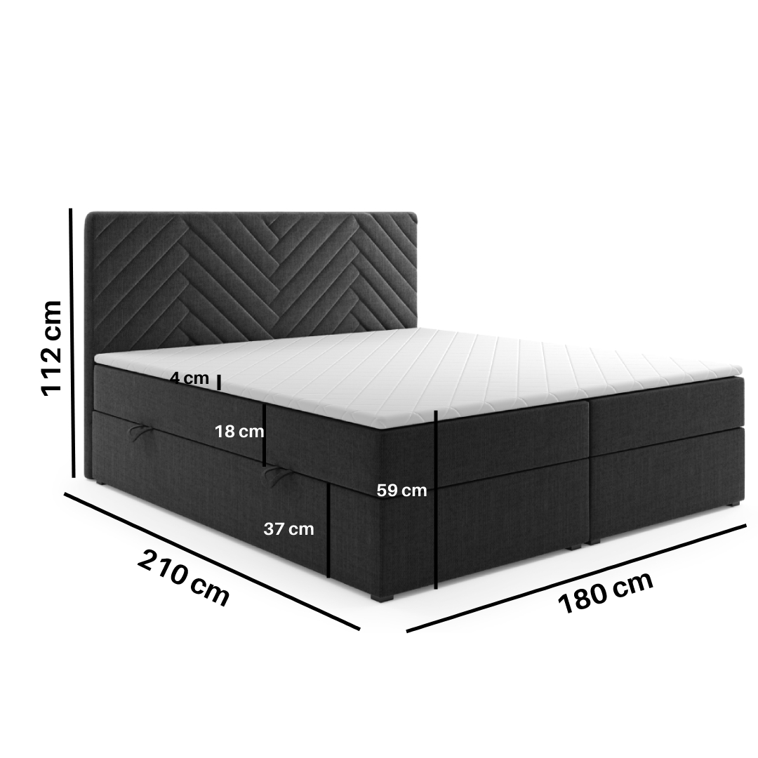 Möbel Punkt Boxspringbett MALIBU mit Bettkasten 180 x 200 cm Webstoff Schwarz Bett Bettkasten Hotelbett