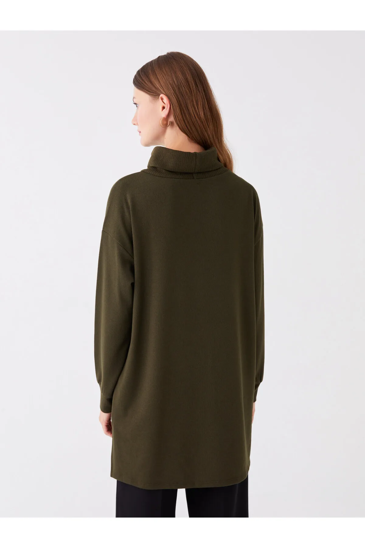 LC Waikiki  Rollkragenpullover, einfarbig, langärmlig, übergroße Damen-Tunika
