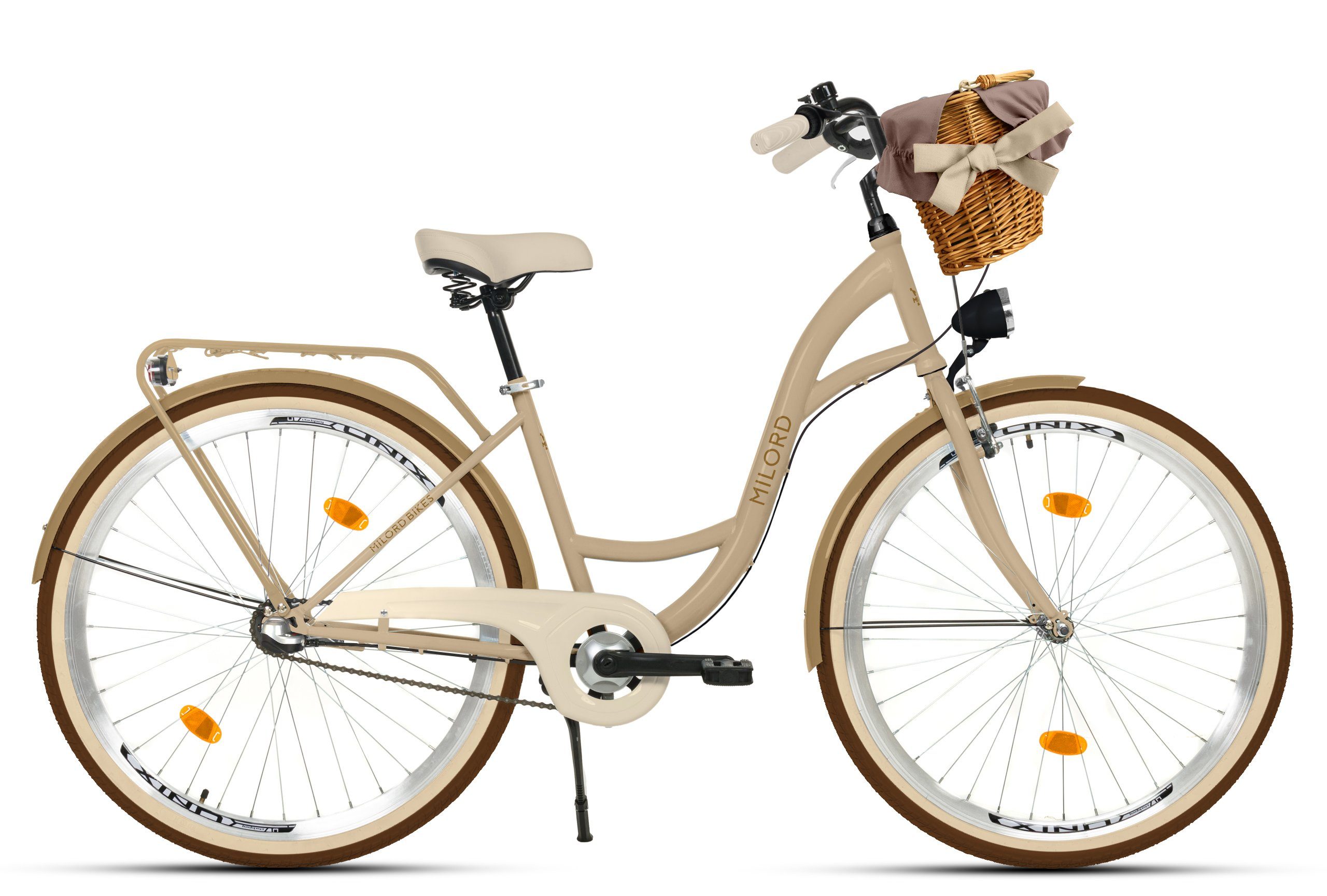 MILORD BIKES Cityrad Milord Komfort Fahrrad Korb Damenfahrrad, 28 Zoll, Braun-Creme, 3-Gang, 3 Gang, Nabenschaltung