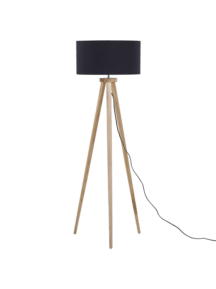 Beliani Stehleuchten NITRA in Schwarz/Heller Holzfarbton - (W) 45 x (H) 142 x (L) 45 cm günstig kaufen onesize