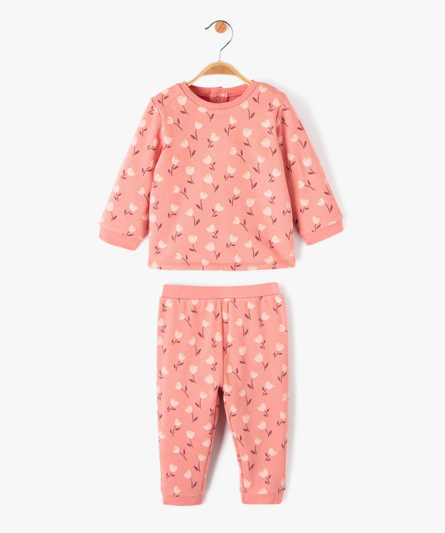 Pyjama 2 pièces imprimé en molleton bébé orange | GEMO