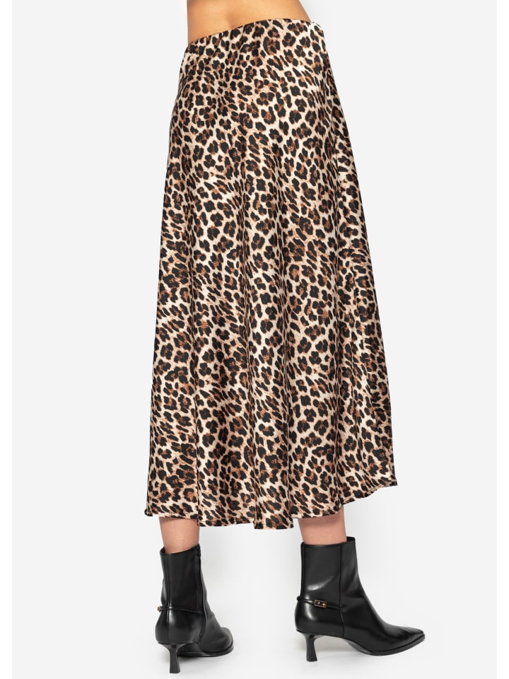 SASSYCLASSY Midi Rock mit Leo-Print in Schwarz, Braun, Beige günstig kaufen