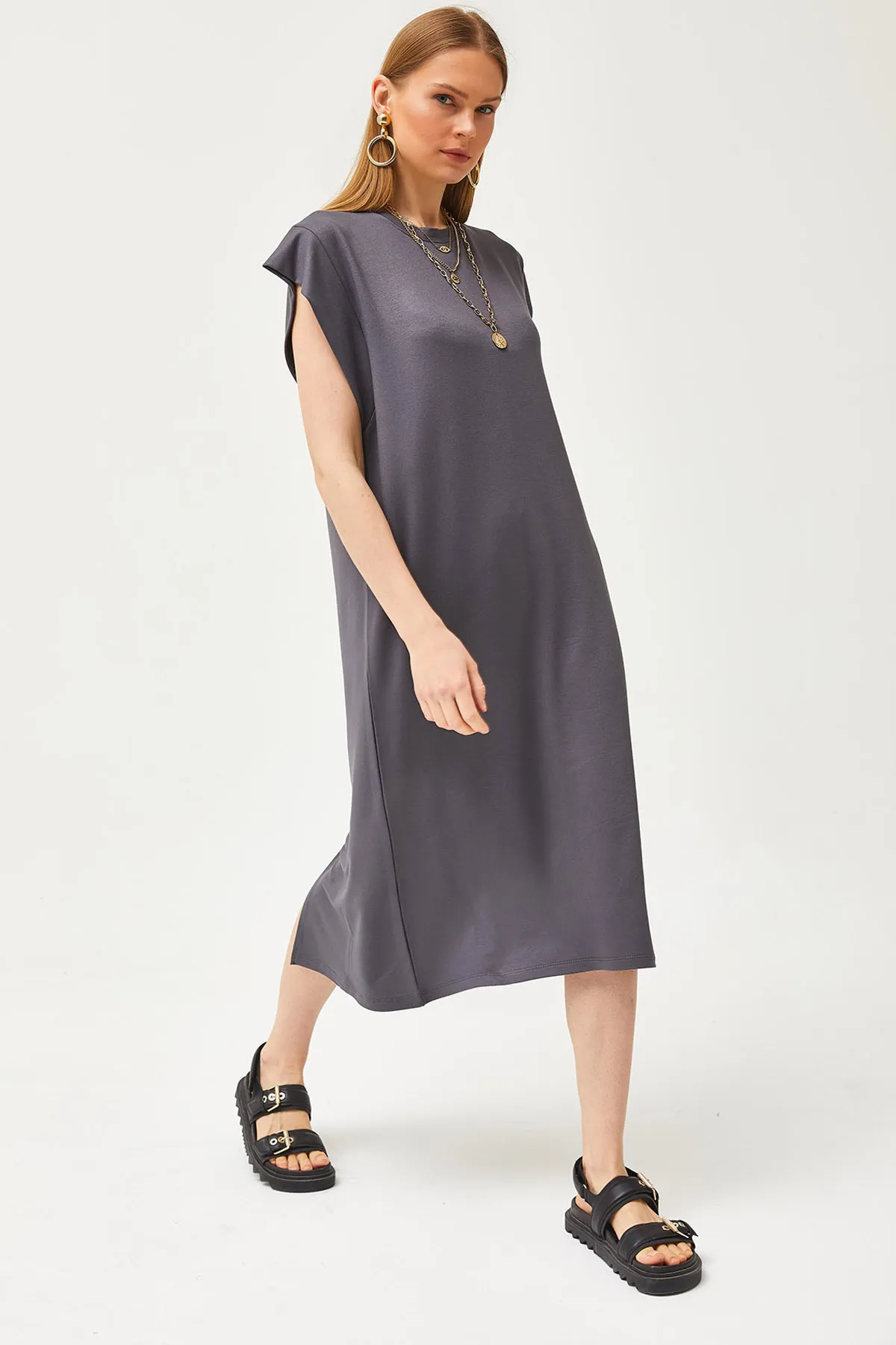 Olalook  Damen Geräuchertes Unterarmstück Rückenschlitz Kristall Kleid ELB-19002085