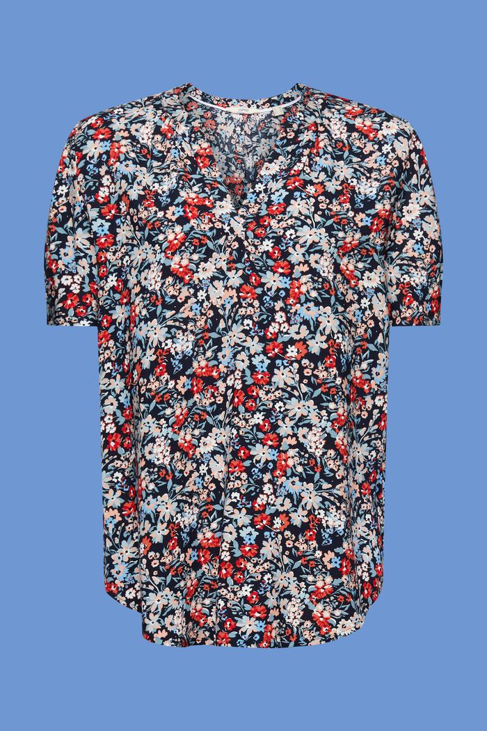 Florale Bluse mit geschlitztem Ausschnitt