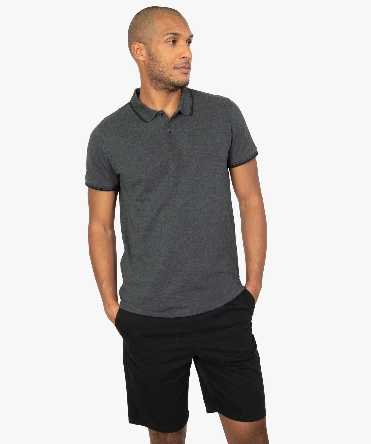 Polo homme à manches courtes 100% coton bio gris fonce | GEMO
