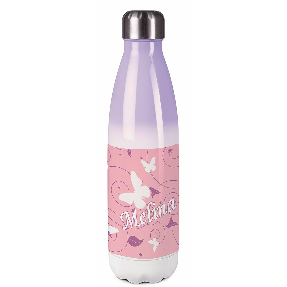 Edelstahl Kinder Thermoflasche / Trinkflasche bunt Schmetterling Ornamente Farbe rosa lila Spülmaschinenfest, Auslaufsicher, Bruchfest, Doppelwandig, Für Heißgetränke geeignet, Mit Deckel, Isolier