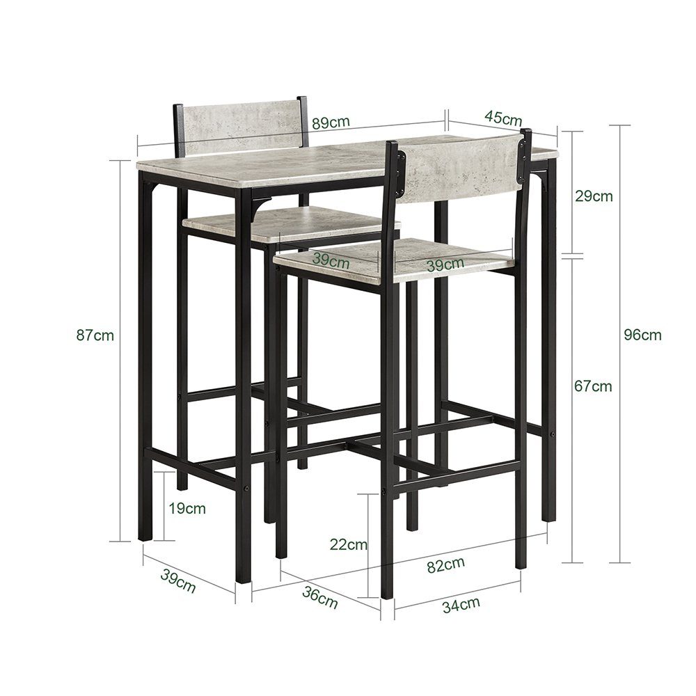 SoBuy Bartisch OGT03, Bartisch Set 3-teilig Esstisch Bistrotisch Balkonmöbel Bistromöbel