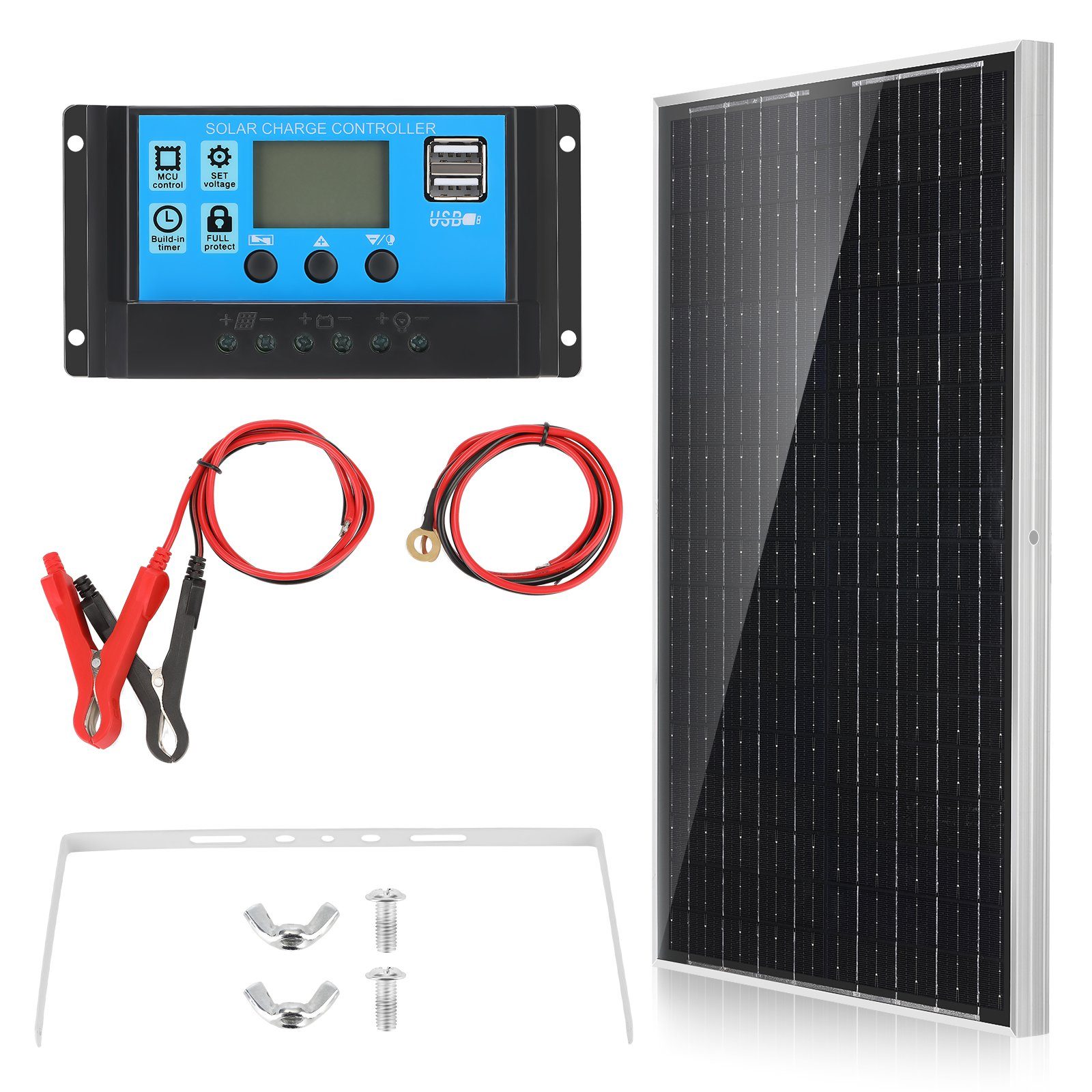 LETGOSPT Solaranlage 60W Monokristallin Solarmodul Photovoltaik Solarzelle Solaranlage, 60,00 W, 2 x 30W Balkonkraftwerk 10A Laderegler Solarset für Wohnmobil, Camper