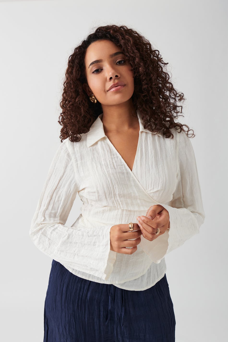 Crinkled wrap blouse