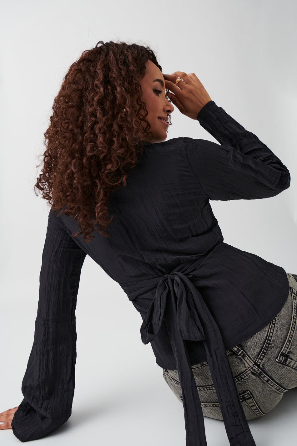 Crinkled wrap blouse