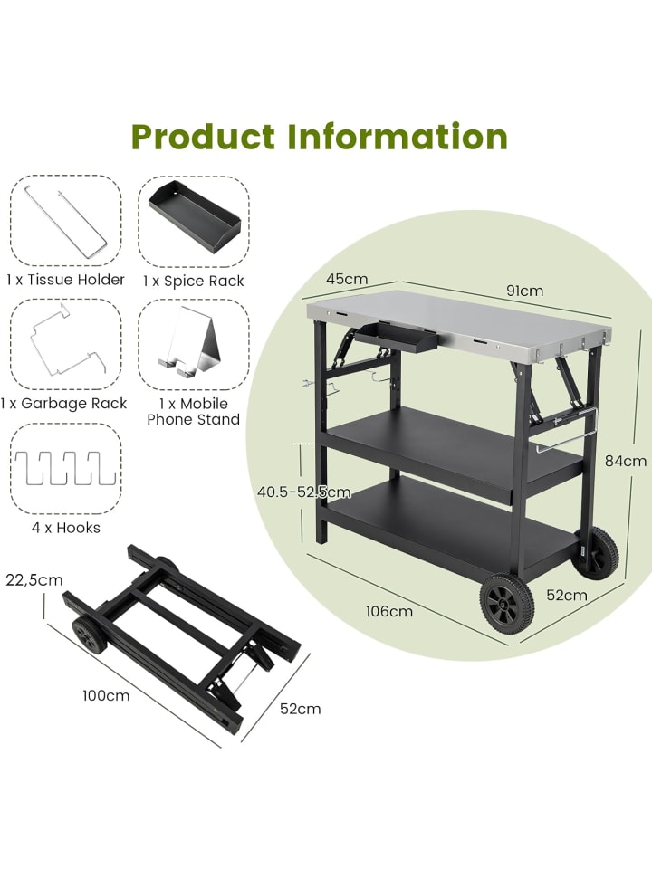 COSTWAY Grillwagen 3 Ablagen in Schwarz günstig kaufen onesize