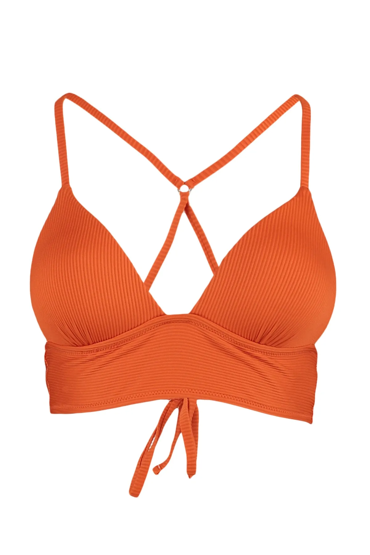 Trendyol Collection  Orangefarbenes, strukturiertes Push-up-Bikinioberteil mit Dreiecksmuster TBESS21BU0010
