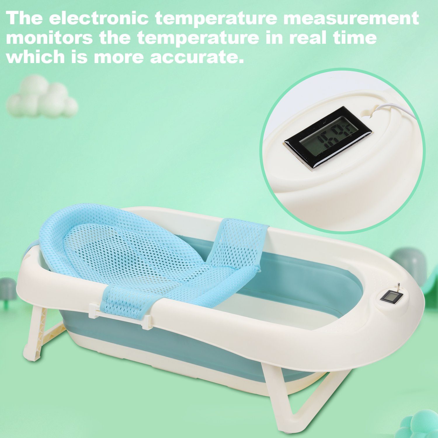 Lospitch Babybadewanne Baby Badewanne Faltbare Babywanne mit kissen Ergonomische Kunststoff