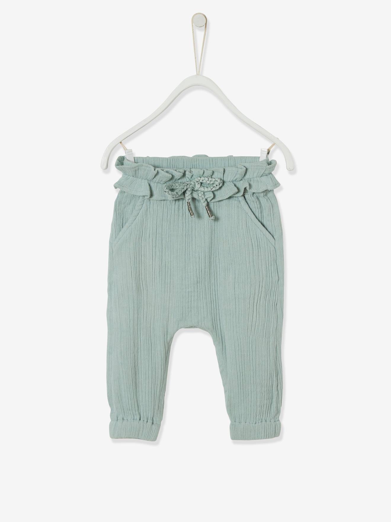 Pantalon taille élastiquée bébé fille vert céladon