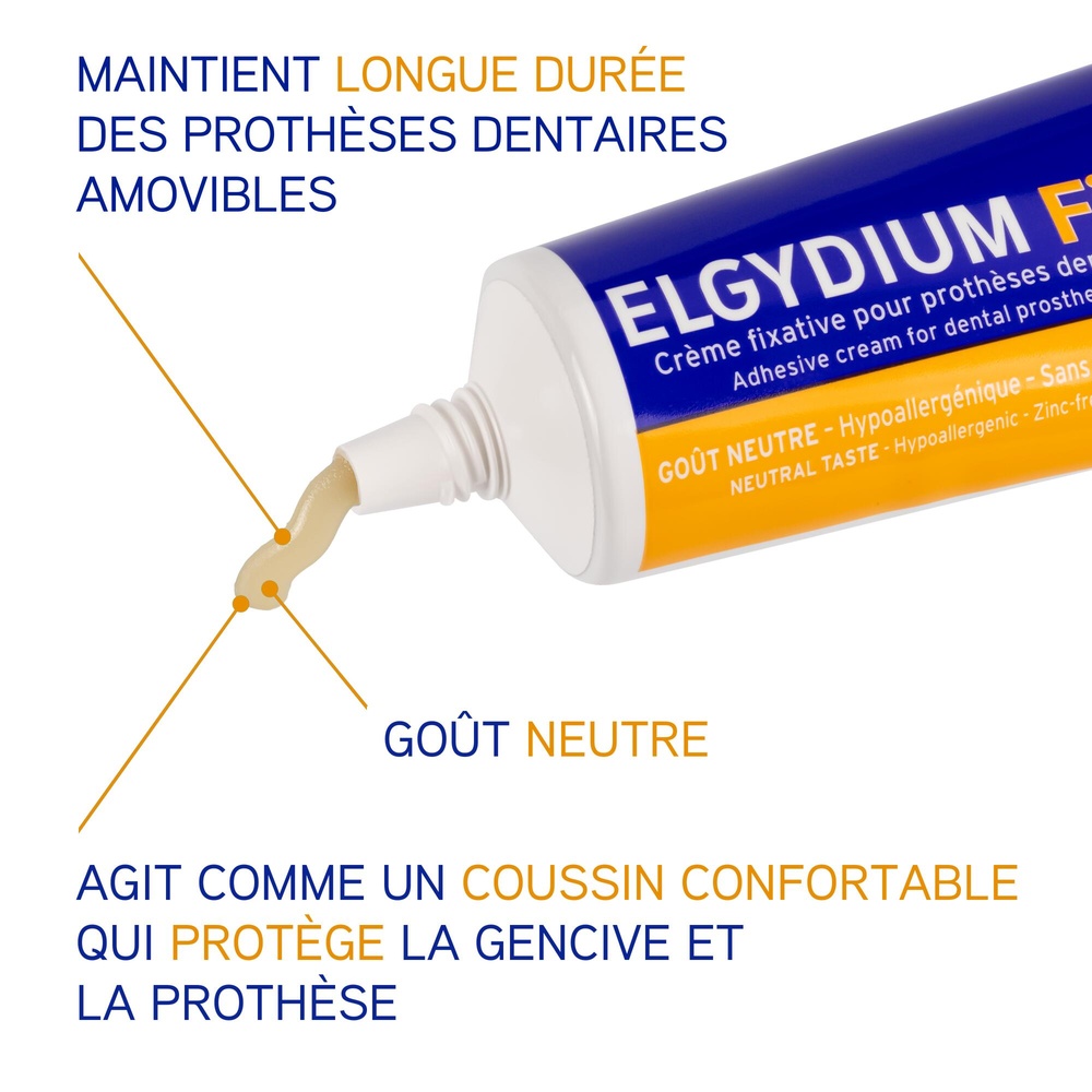 Oral Care Elgydium Fix - Crème fixative pour prothèse dentaire Fixation forte 45g Crème fixative