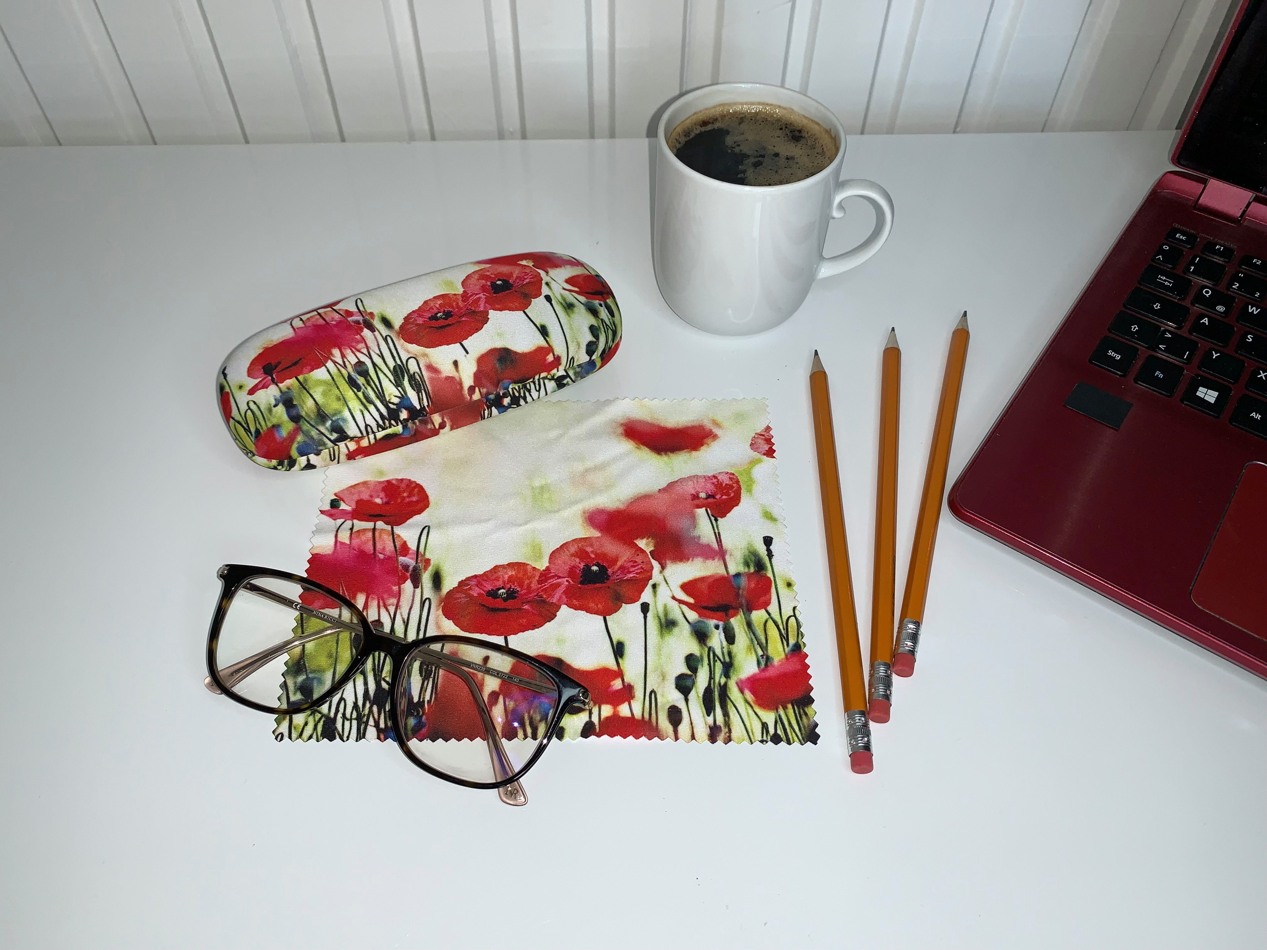 von Lilienfeld Brillenetui Mohnblumen Blüten Motiv Etui Brillenbox, stabiles mit Mikrofaser bezogenes Hardcase