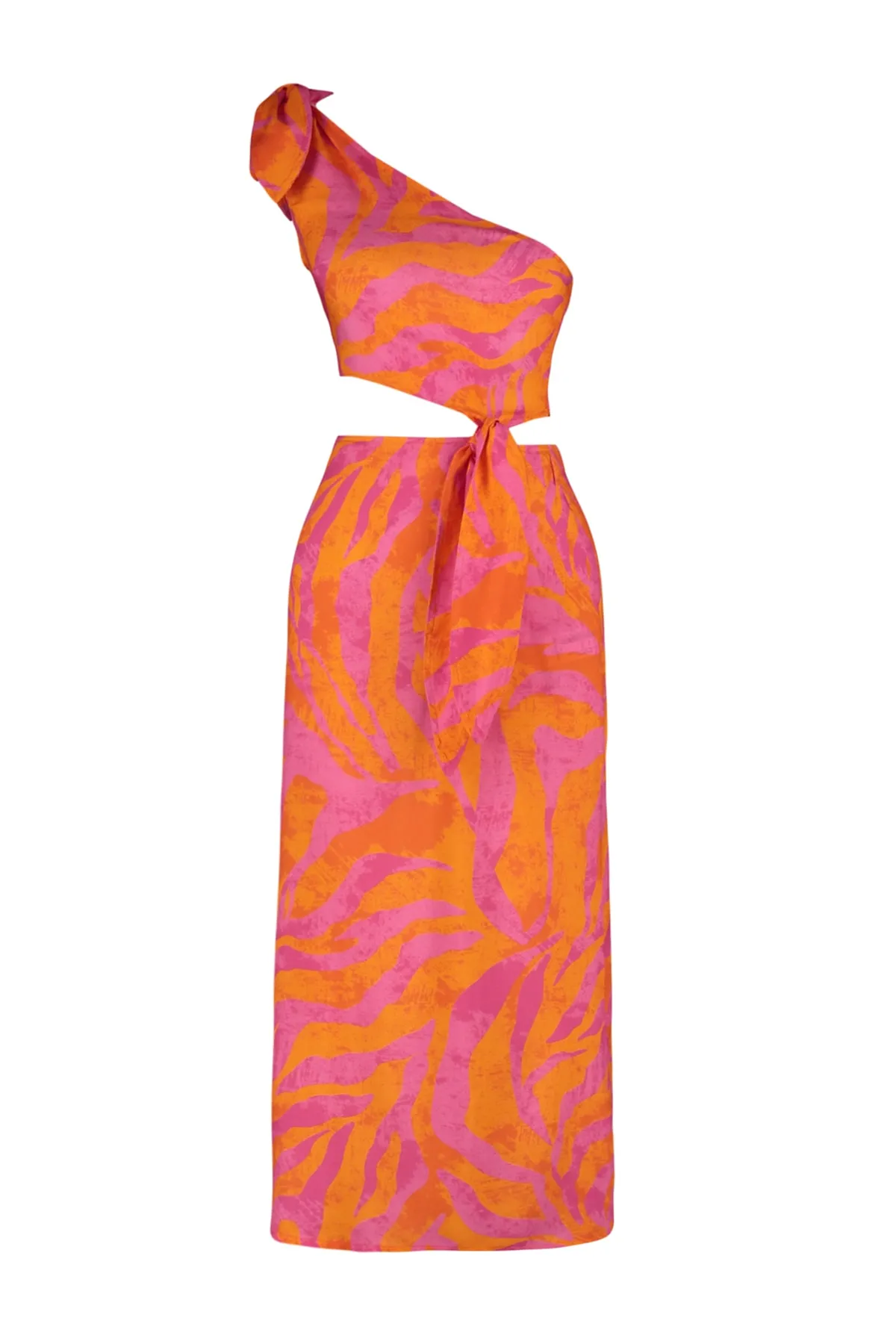 Trendyol Collection  Abstrakt gemustertes, gewebtes Maxi-Strandkleid mit Ausschnitt/Fenster und einer Schulter TBESS23EL00271