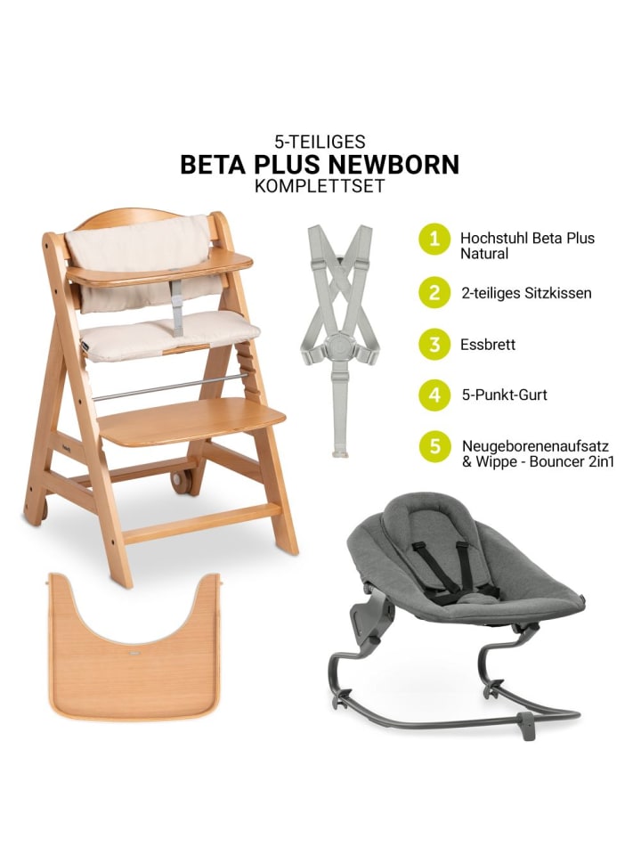 Hauck Beta Plus Natural 5-tlg. Newborn Set - Hochstuhl   in beige,grau günstig kaufen onesize