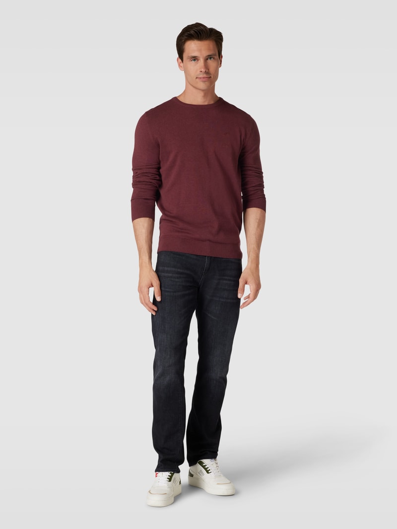 Strickpullover mit Label-Stitching Modell 'BASIC' in bordeaux rot