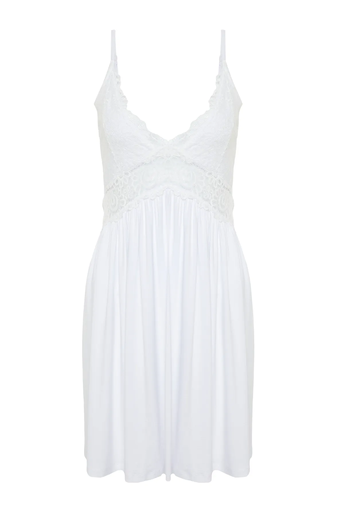 Trendyol Collection  Ecrufarbenes Strick-Nachthemd mit Spitzendetail und Seilträgern THMSS22PT0355