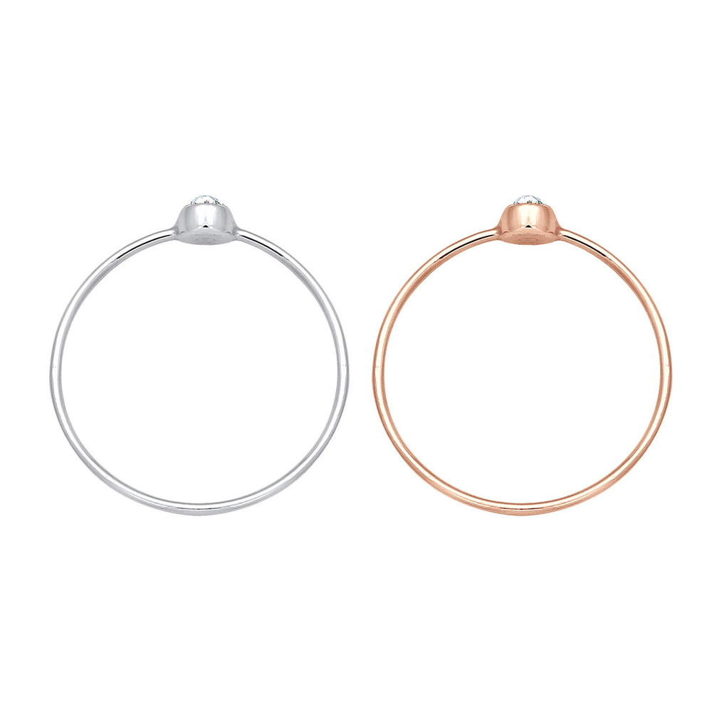 Elli Elli Bague Femmes Empilement Set de 2 Solitaire Basique Bicolore avec Cristal en  Bague