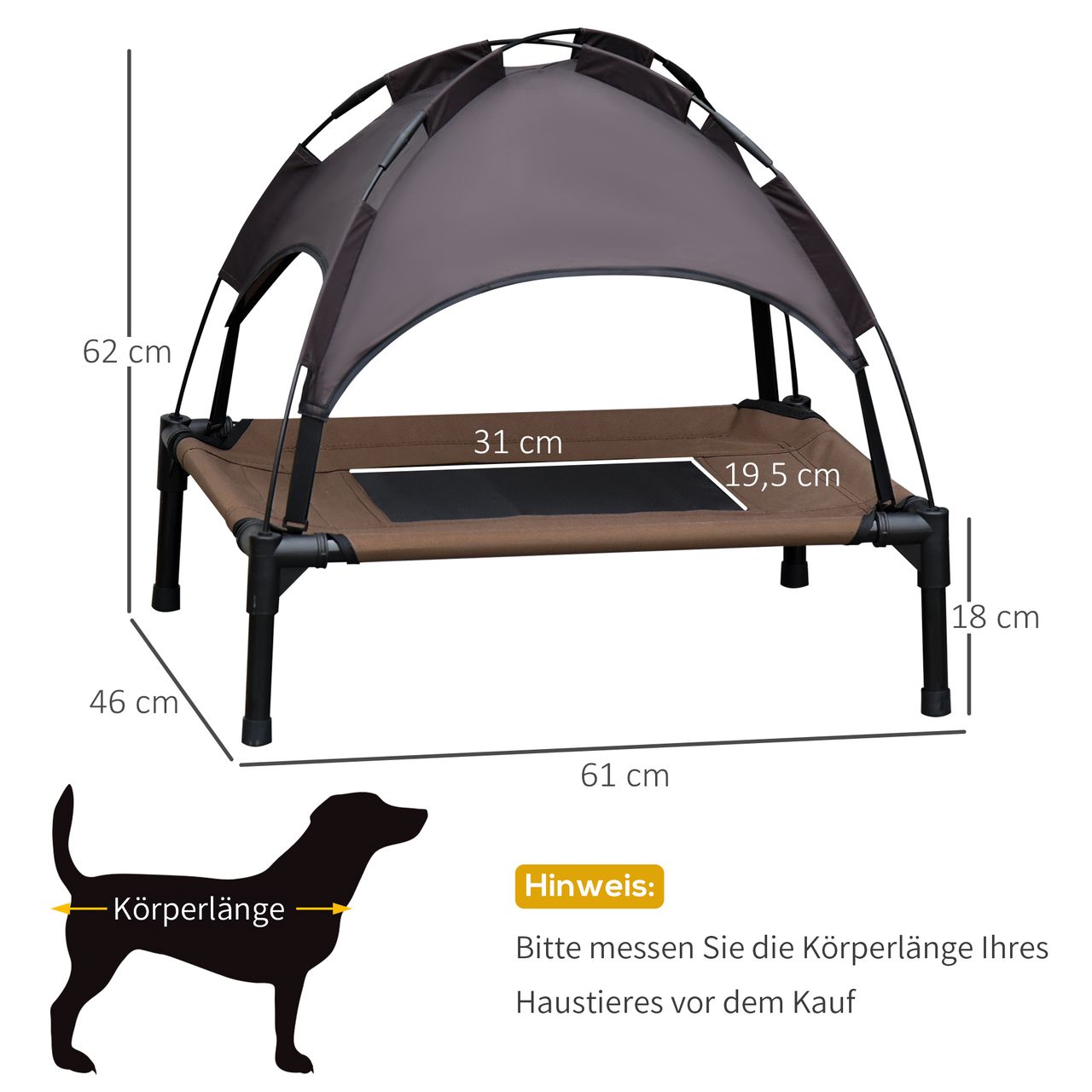 PawHut Haustierbett mit Baldachin Erhöhtes Hundebett Hundeliege outdoor Kaffee