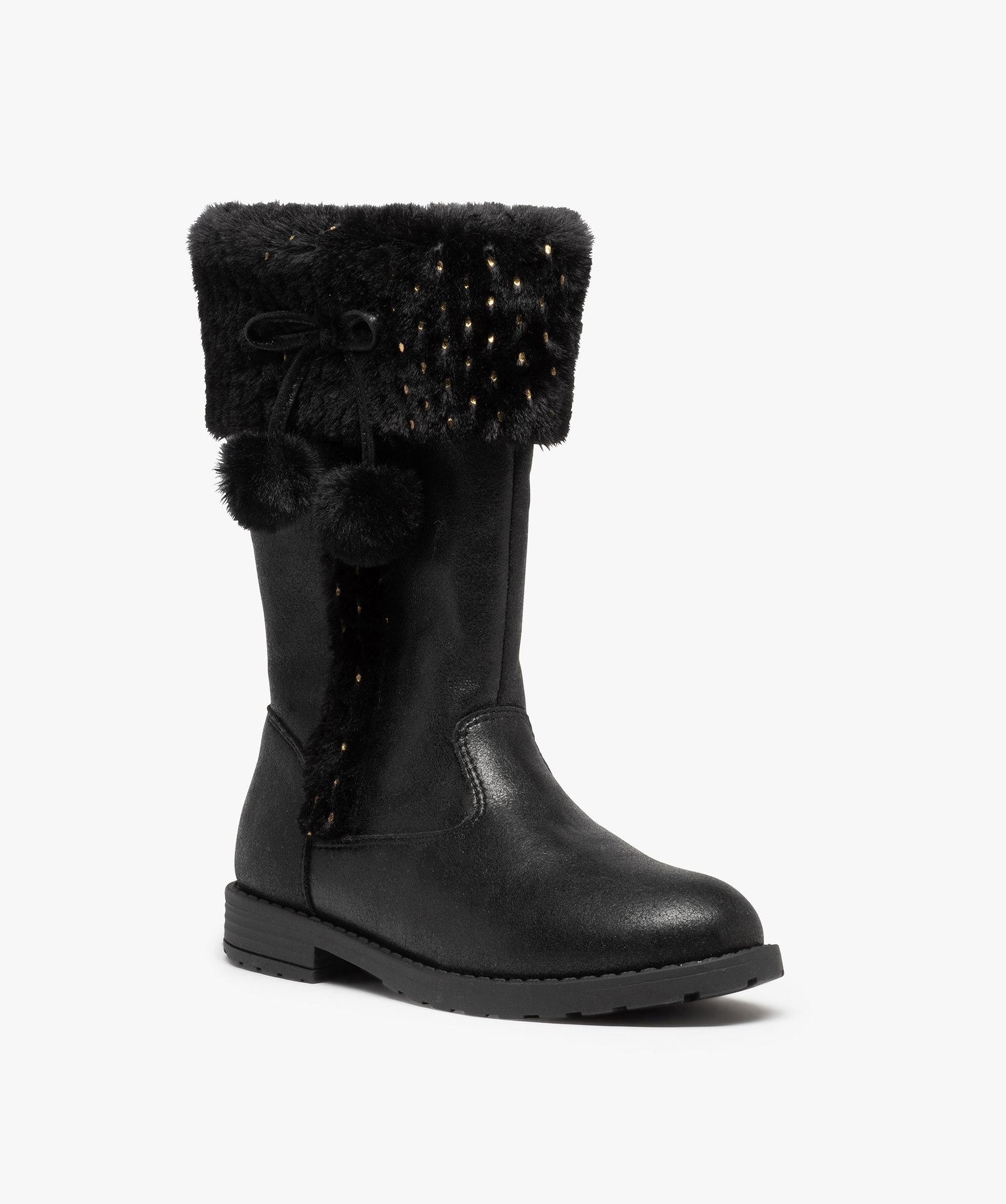 Bottes fourrées fille unies détails à pois brillants noir | GEMO