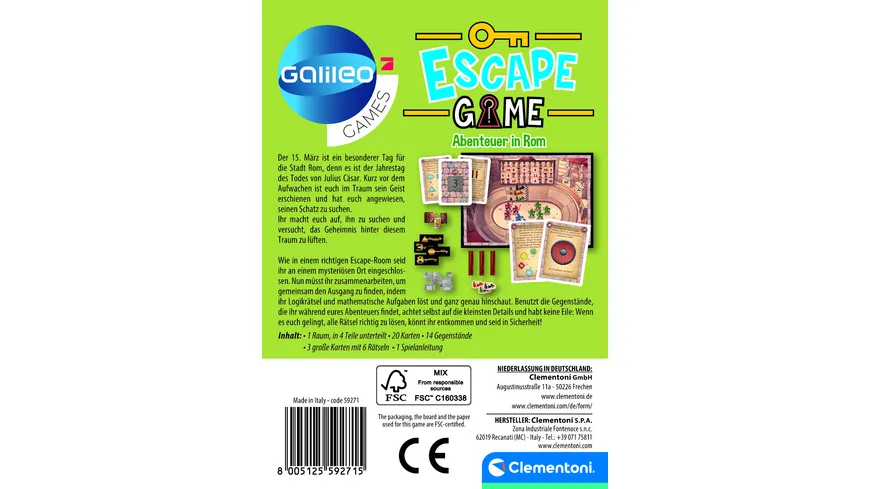 Clementoni - Escape Game - Abenteuer in Rom