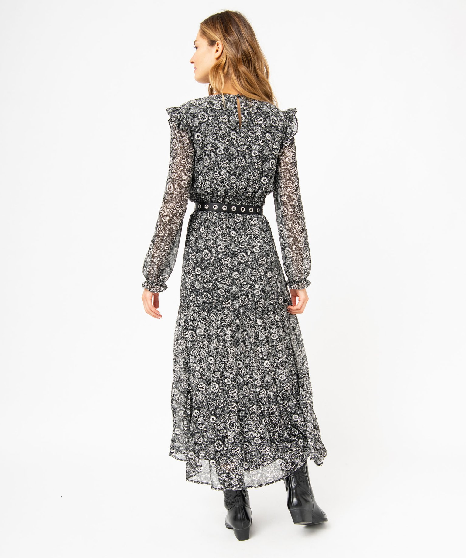 Robe longue à manches longues motif fleuri femme imprime | GEMO