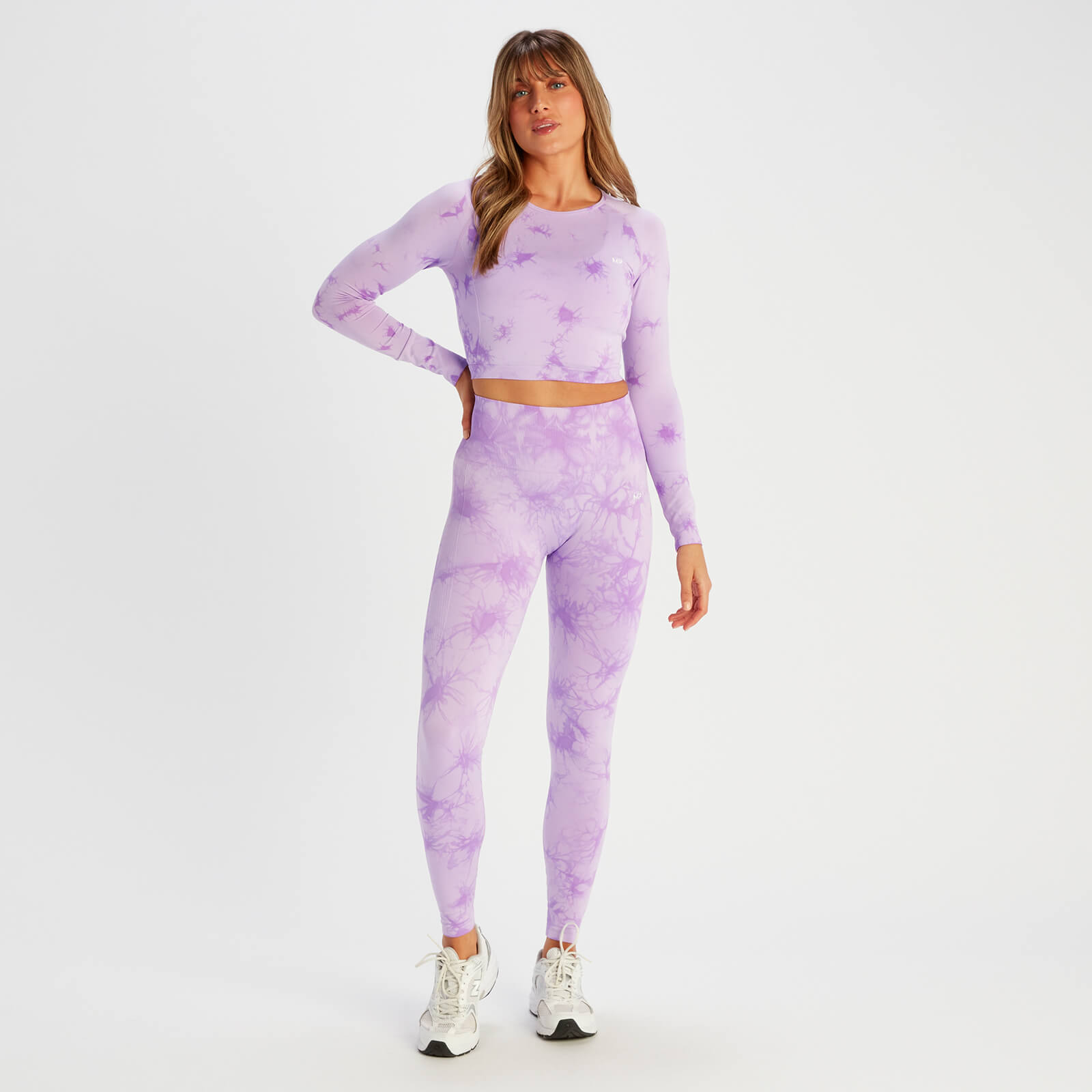 T-shirt court sans coutures à manches longues MP Shape pour femmes – Tie-dye violet