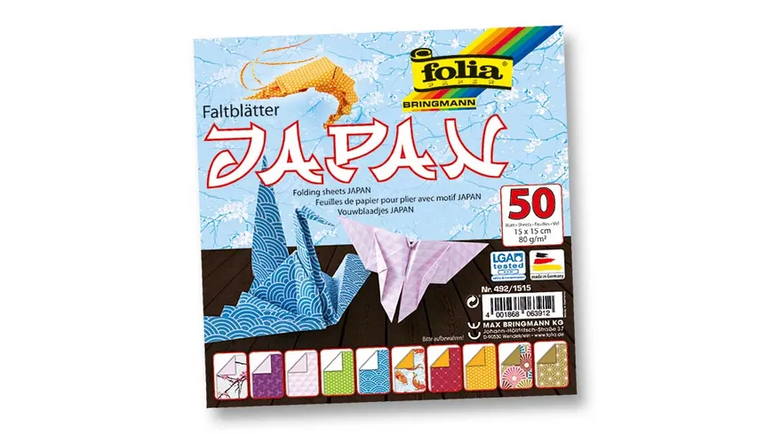 folia Faltblätter Japan 50 Blatt 15 x 15 cm sortiert
