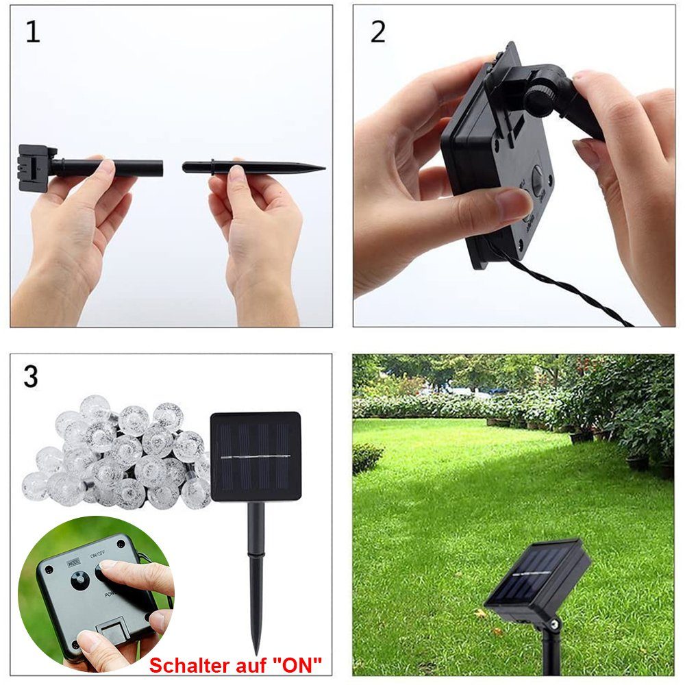 Rosnek LED-Lichterkette Lichterkette Außen Solar, Solar Lichterkette Aussen Kristall Kugeln, 5/9M Wasserdicht LED Solarlichterkette für Garten, Party, Weihnachten